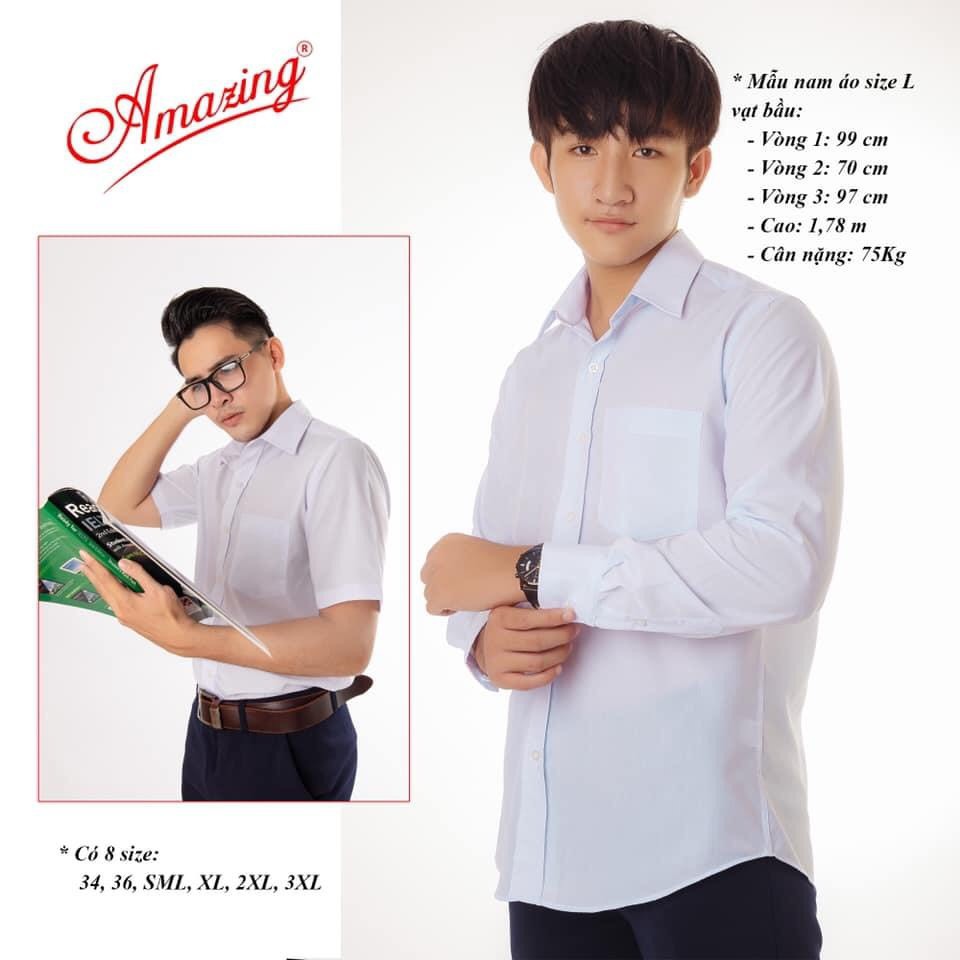 Sơ mi trắng Amazing, size từ 45-100kg, áo nam chất KT silk mềm mịn mát, somi vạt bầu, chuẩn form basic