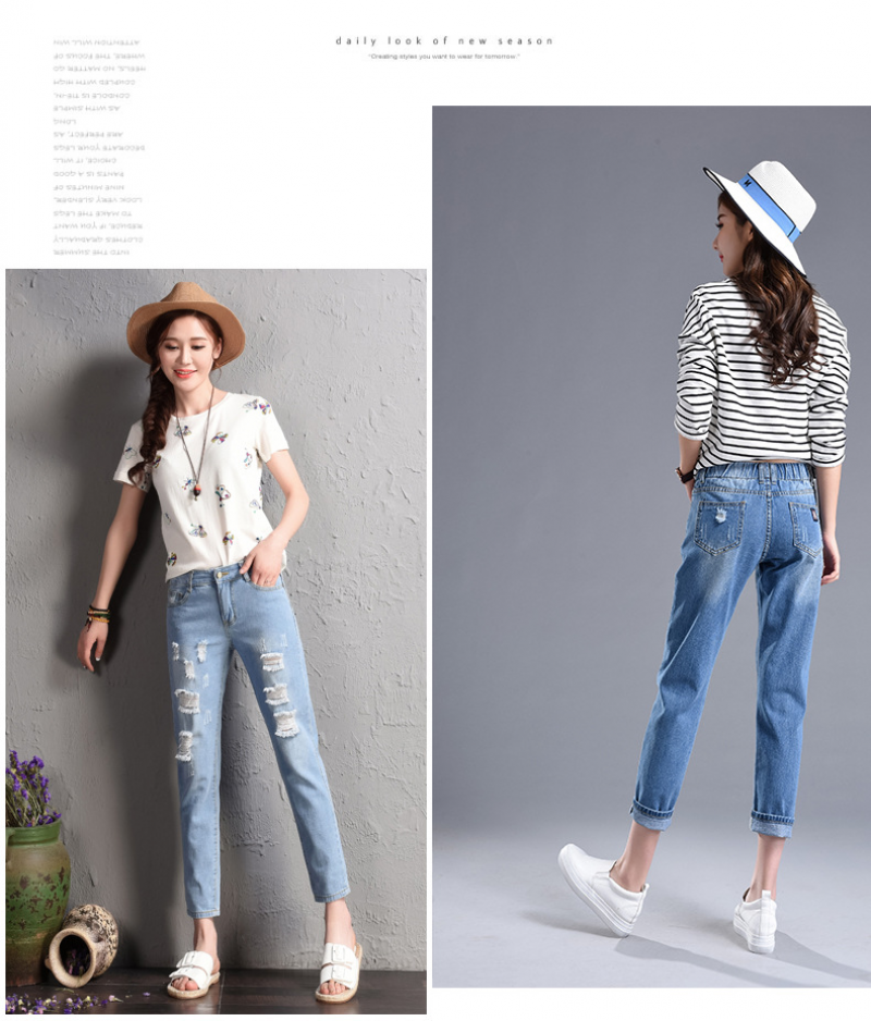 ( Hàng có sẵn ) Quần Denim Nữ Kiểu Dáng Hàn Quốc, Quần Jean 9 Tất Cạp Chun Co Giãn