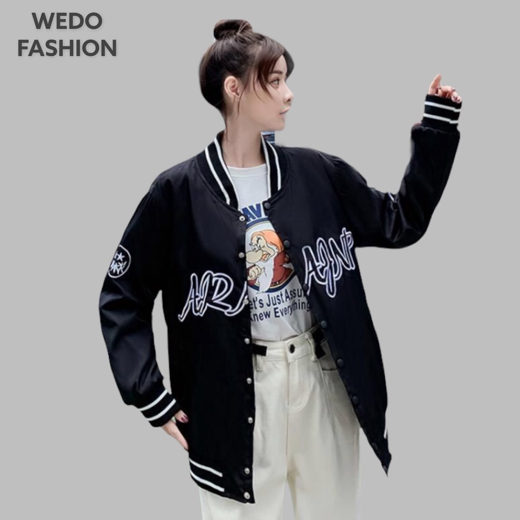 Áo Bomber nữ ARAFAN 23, vải dù hai lớp phối nút bấm, phong cách streetwear cá tính WEDO