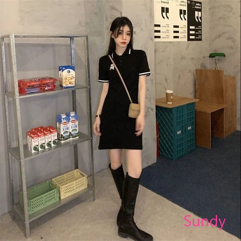 Plus Đầm Cổ Polo Thêu Họa Tiết Ngọt Ngào Thời Trang Mùa Hè Cho Nữ