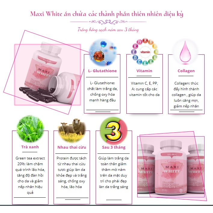 Maxi White Collagen Chống Lão Hóa Da, Giảm Nám, Tàn Nhan Và Trắng Da