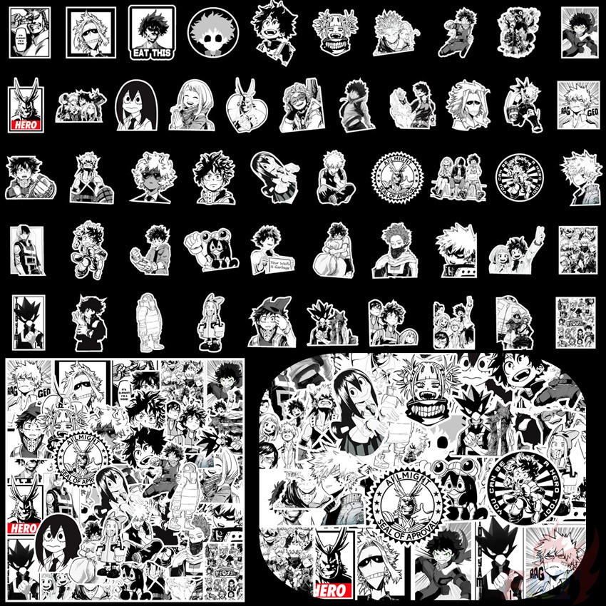 ❉ My Hero Academia. Sticker Dán Tường Series 01 Màu Đen Và Trắng Cổ Điển ❉ Bộ 50 Miếng Dán Chống Thấm Nước Dùng Trang Trí Thủ Công