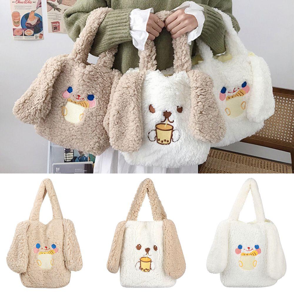 PINEVN Túi Đeo Chéo Lông Xù Đính Tai Dài Họa Tiết Hoạt Hình Dễ Thương Thời Trang Mùa Đông