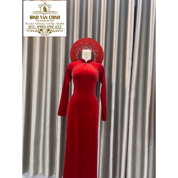 Áo dài nhung cao cấp_tông đỏ chủ đạo
