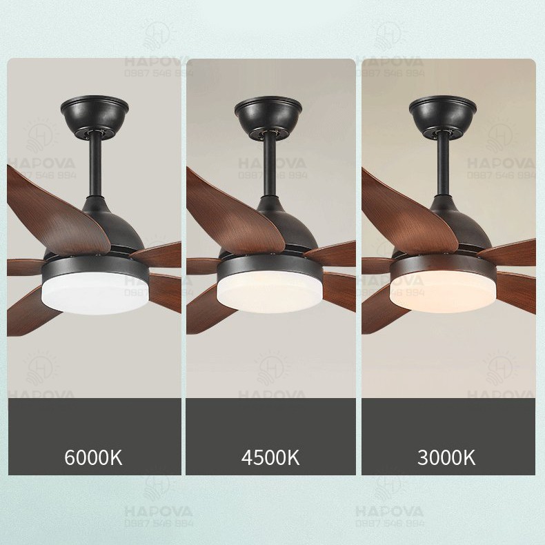 Quạt trần đèn chùm, đèn trần phòng khách 5 cánh gỗ HAPOVA ORIGA 8075 + Tặng kèm khiển
