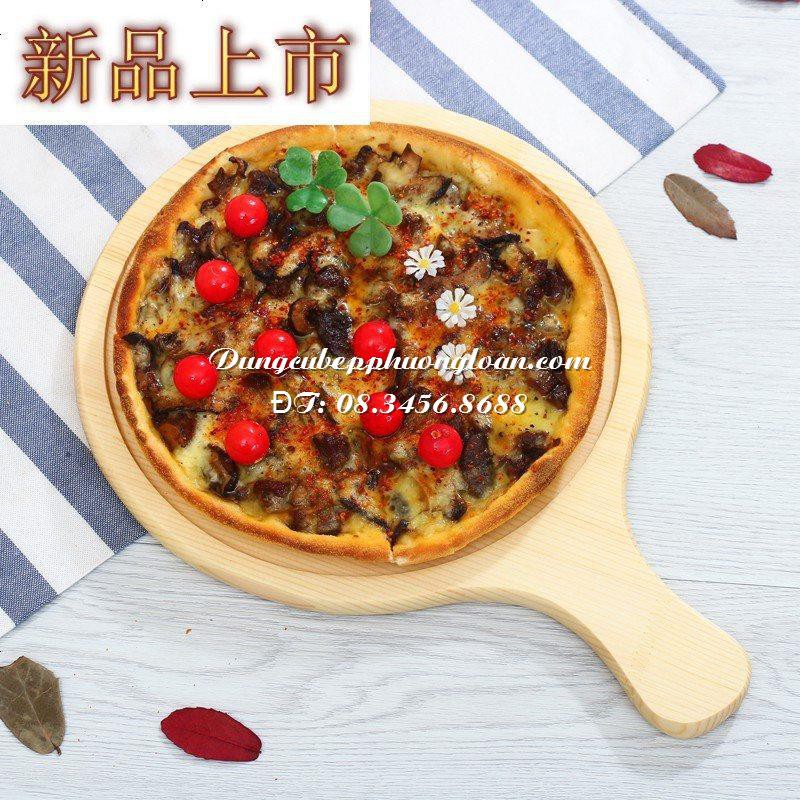 Khay đế gỗ Pizza tròn có tay cầm