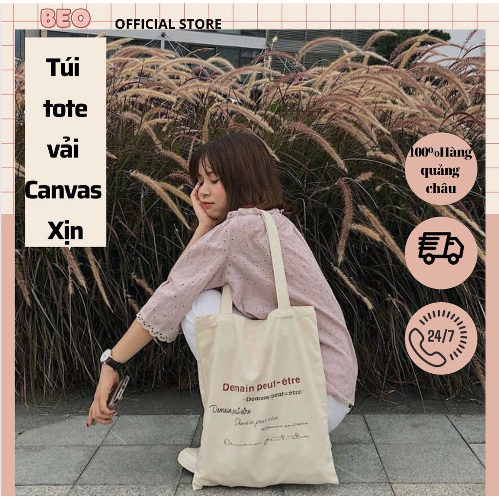 TÚI TOTE VẢI CANVAS ULZZANG BẢN TO TRẮNG NGÀ VINTAGE IN CHỮ XANH CLEANING SERVICE