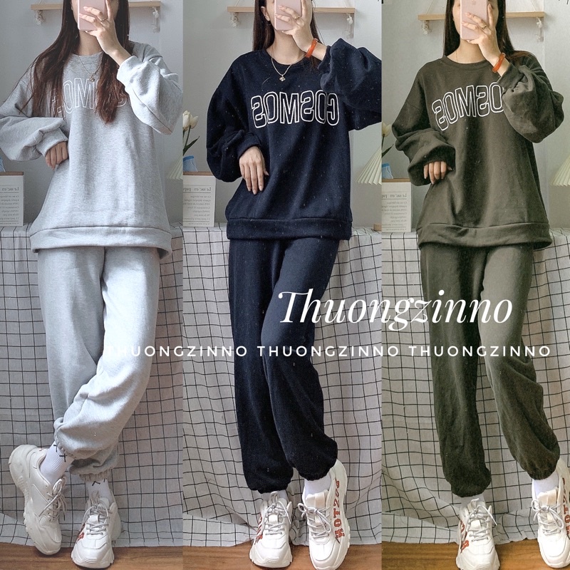 [Ảnh thật/Video]Set bộ nỉ COSMOS gồm áo và quần dài phong cách Hàn Quốc | BigBuy360 - bigbuy360.vn