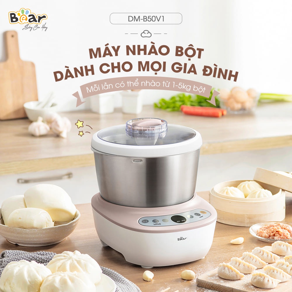 Máy nhào trộn bột Bear 5L DM-B50V1 nhồi và ủ bột đến 2,5kg có hẹn giờ tự động