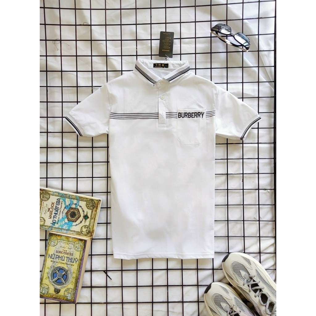 KT Store - Áo thun Nam Polo vải cotton cao cấp ngắn tay phối viền sọc, in chữ sang trọng lịch lãm | BigBuy360 - bigbuy360.vn