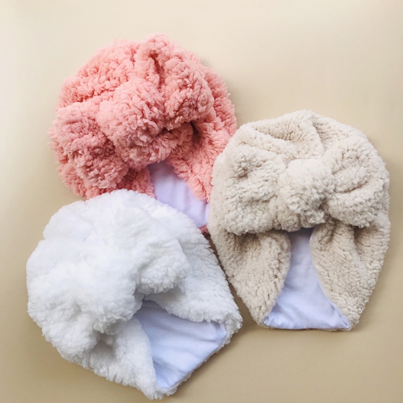 Mũ beanie vải lông cotton mềm mại dày dặn giữ ấm mùa đông màu trơn bảo vệ tai cho bé trai và bé gái sơ sinh