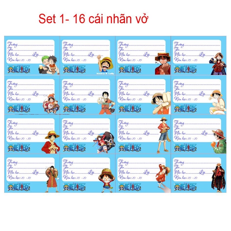 nhãn vở one piece 16-100 nhãn nhiều mẫu khác nhau/ nhãn vở anime one piece lufy zozo