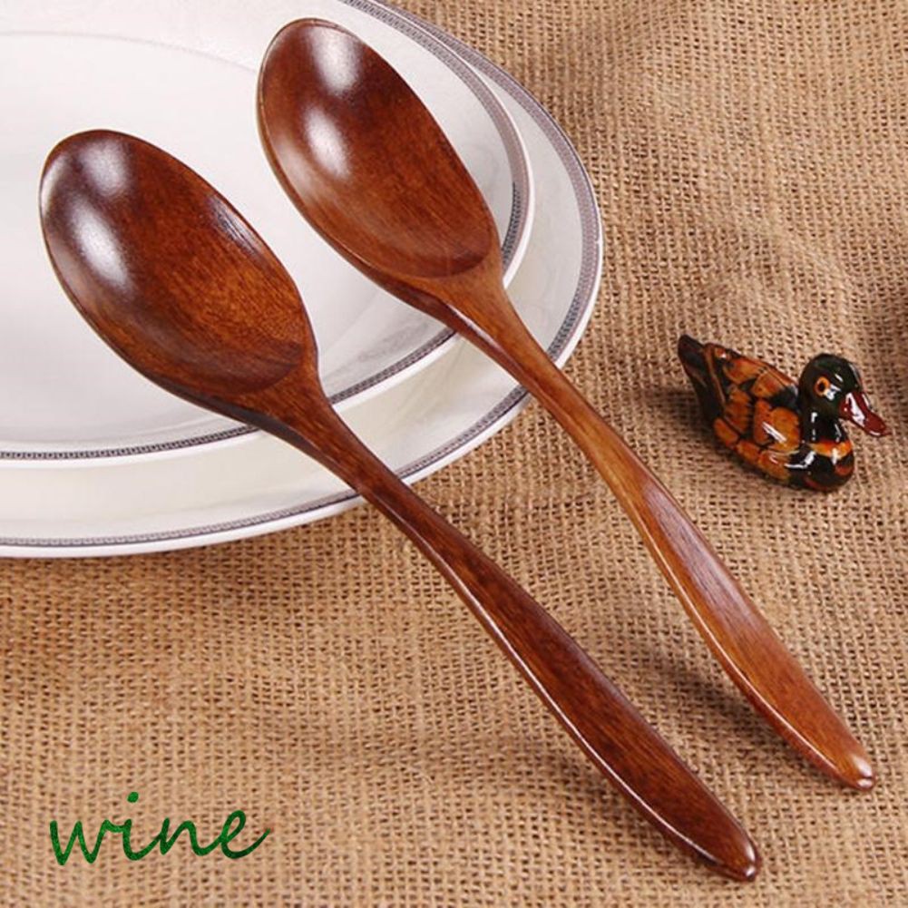 Muỗng gỗ 18cm cán cong dài phong cách Nhật Bản dùng để múc canh/mật ong