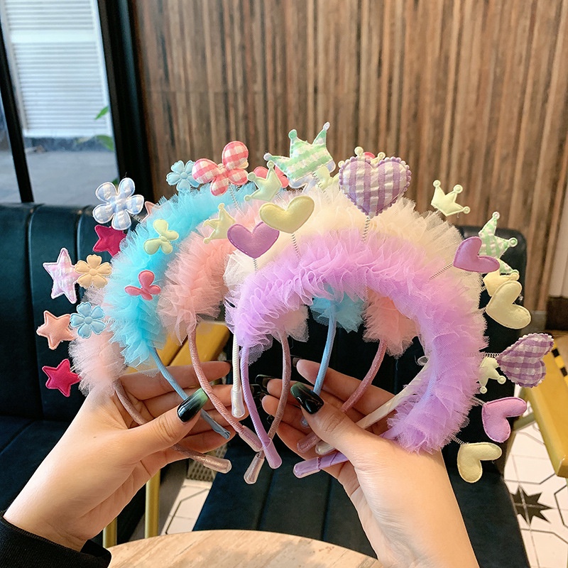 Băng Đô Cài Tóc Phối Ren Ruy Băng Chống Trượt Dễ Thương Cho Bé Gái