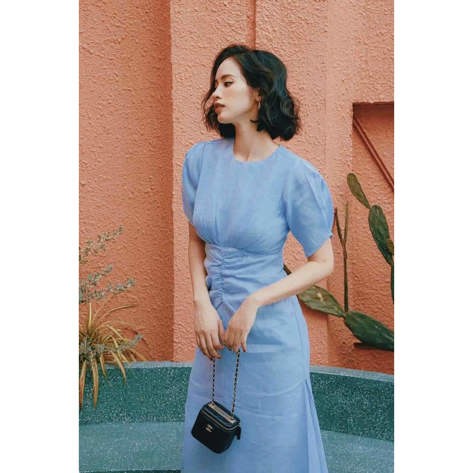 Váy Dự Tiệc Váy Thiết Kế Nhún Eo Chất Linen Mịn Đẹp Hanaki HNK1003 | BigBuy360 - bigbuy360.vn