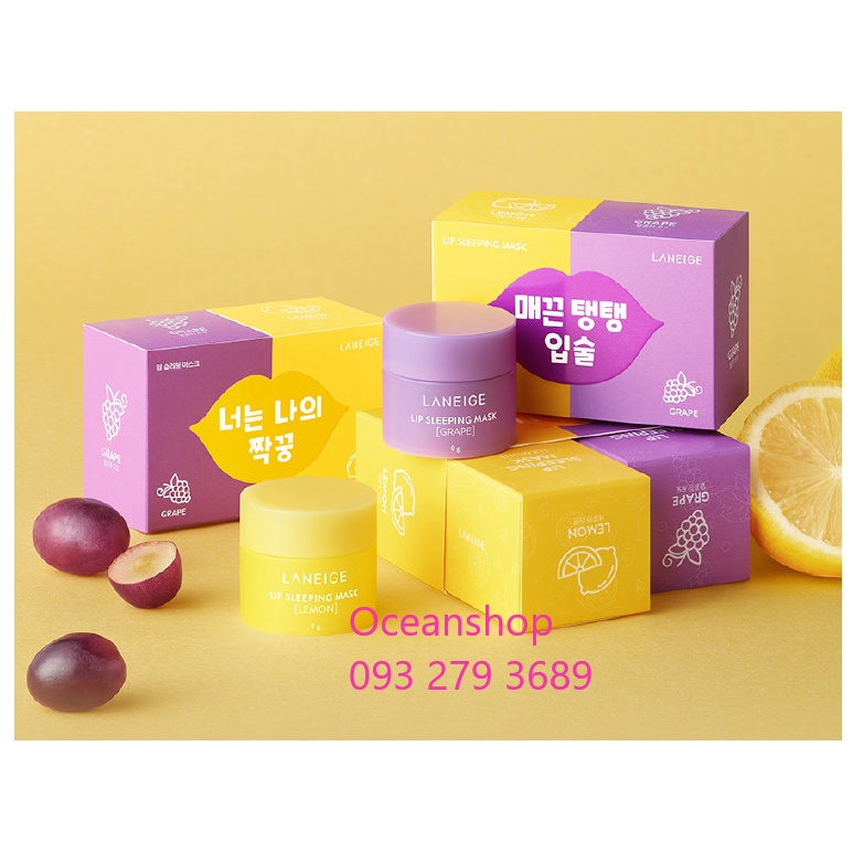 Mặt nạ ngủ môi Laneige Grape (Nho); Lemon (Chanh) 8g