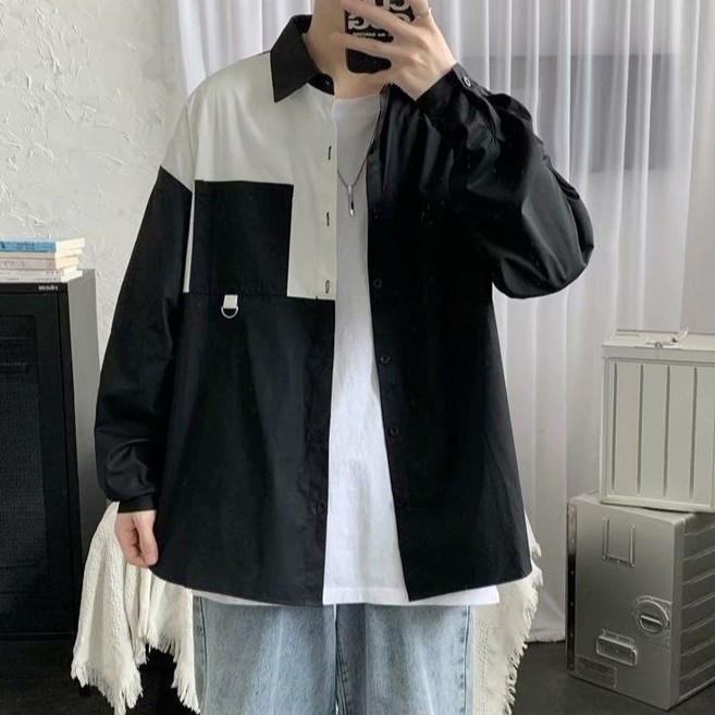 Áo Sơ Mi Tay Dài Phối Vai Phong Cách Unisex Kiểu Dáng Cá Tính và Độc Đáo