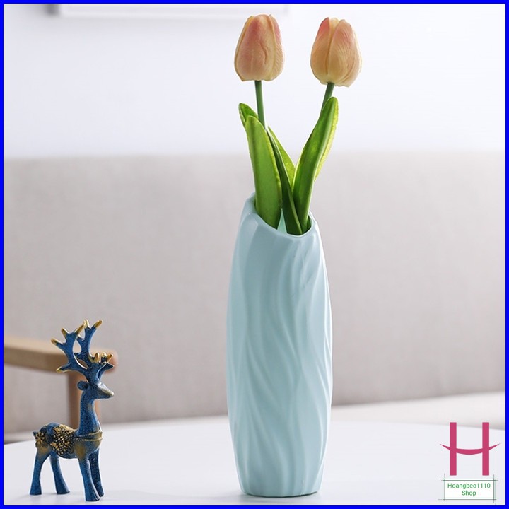 Lọ hoa decor nhựa giả gốm miệng elip trang trí phòng phong cách Hàn Quốc { H }