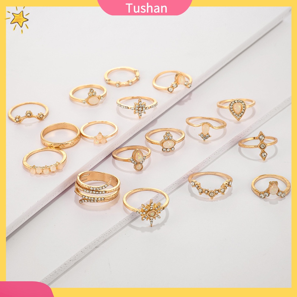 Set 17 Nhẫn Đeo Tay Đính Đá Phong Cách Bohemian Thời Trang Cho Nữ