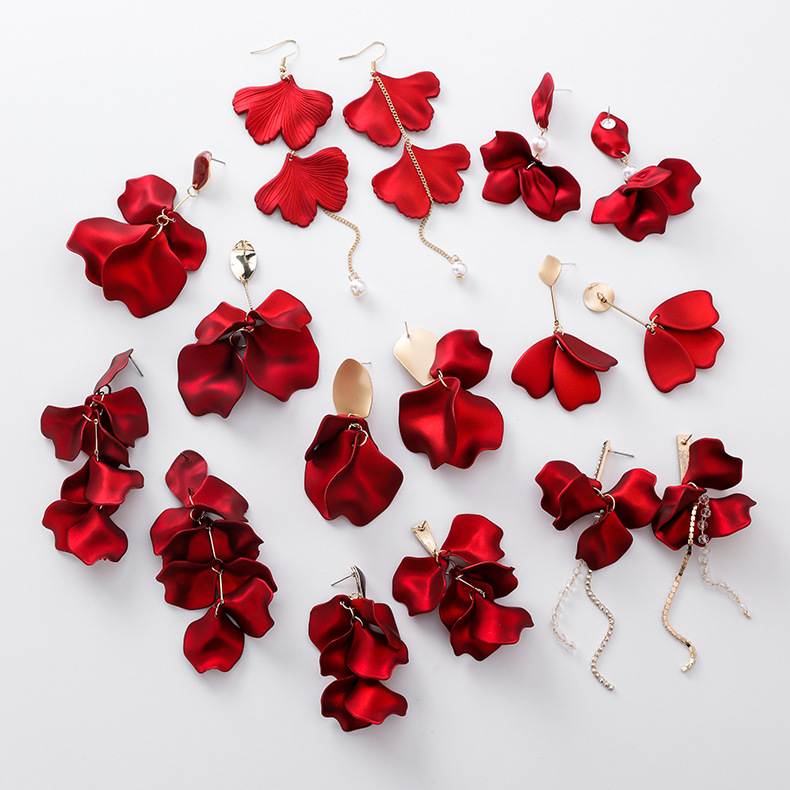 Khuyên Tai Dáng Dài Thiết Kế Hình Cánh Hoa Phong Cách Retro Dễ Thương