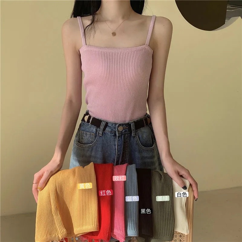áo thun nữ 2 dây hàn quốc mùa hè vải co giãn phong cách cá tính