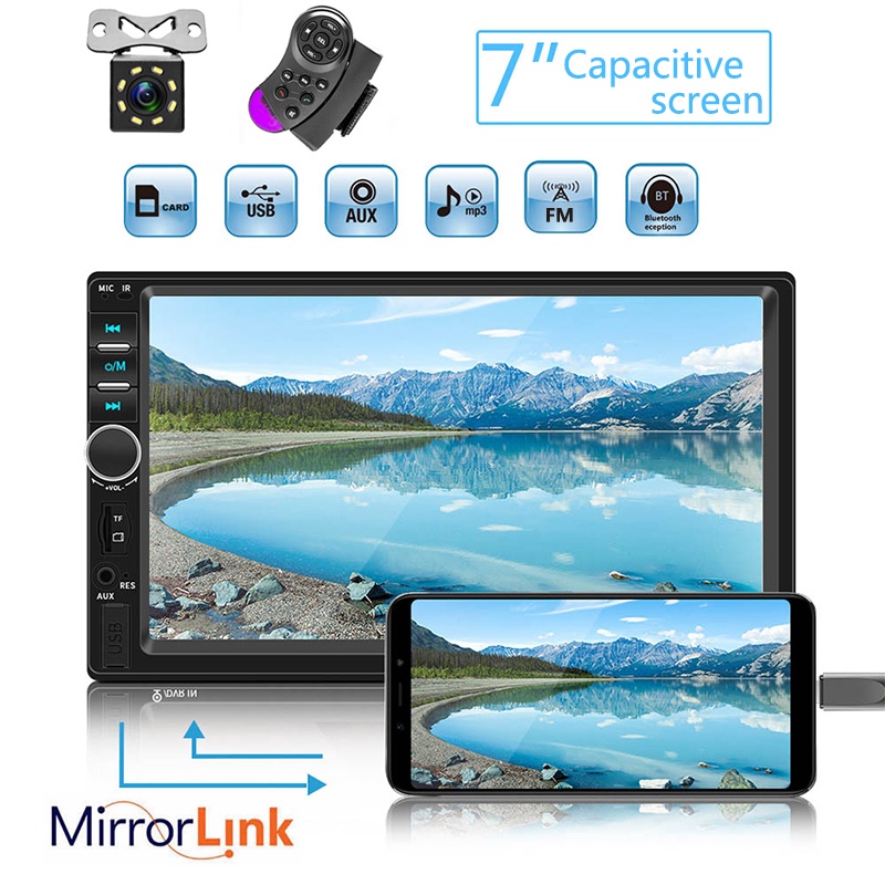 Máy Nghe Nhạc Mp5 2 Din Bluetooth Màn Hình Cảm Ứng Hỗ Trợ Camera Phía Sau 7018B