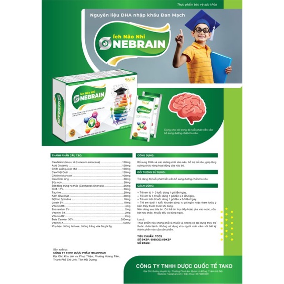 Combo 2hộp cốm bổ não trẻ em BRAIN DHA hoặc ONEBRAIN Ích Não Nhi hộp20gói (thành phần giống GBrain) vị thơm ngon dễ uống