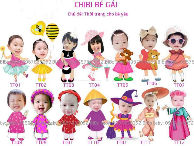 Chibi bé trai bé gái trang trí sinh nhật hàng thiết kế có chân đứng