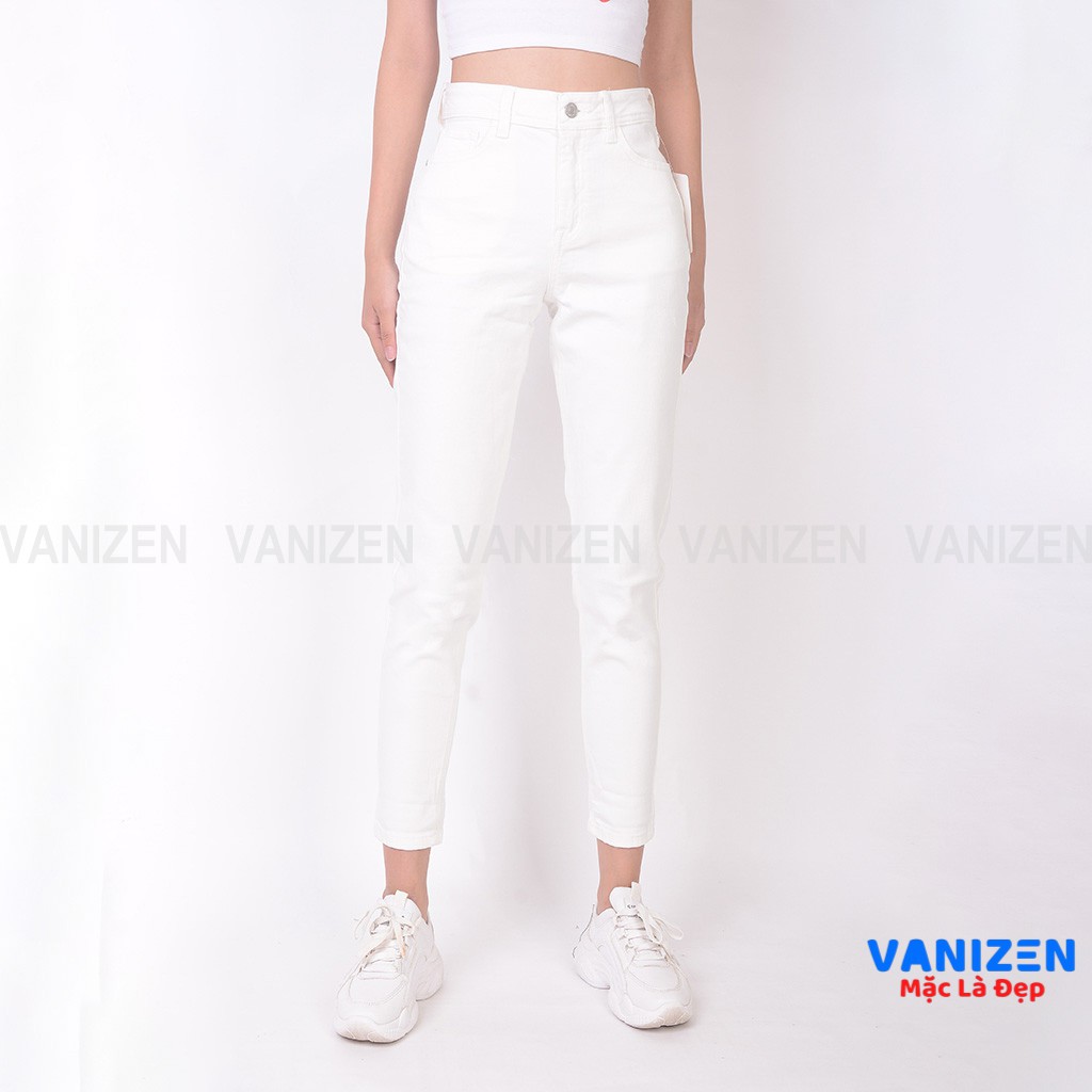 Quần jean nữ ống rộng baggy đẹp lưng cao cạp căn bản màu đen trắng trơn hàng hiệu cao cấp mã 220 VANIZEN