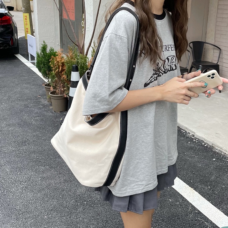 Túi vải Cỡ Lớn Thiết Kế Đơn Giản Phong Cách Nhật Hàn Cho Học Sinh