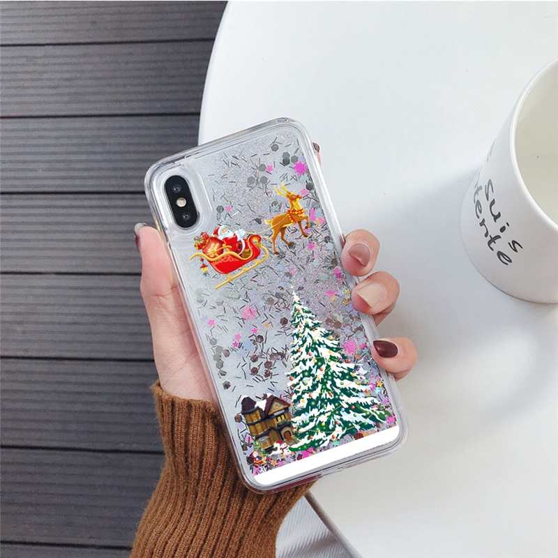 Ốp lưng kim tuyến nước họa tiết giáng sinh cho IPhone X XS Max XR 6 6S 7 8 Plus