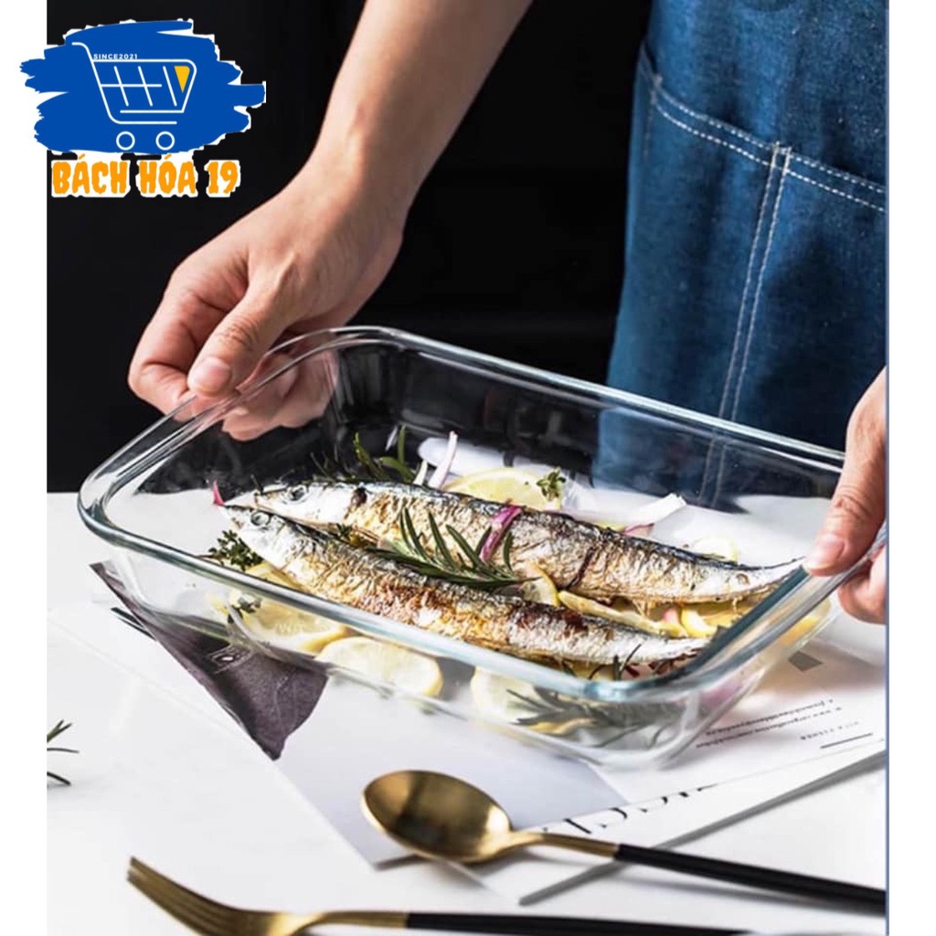 Khay đĩa thủy tinh cường lực hình chữ nhật chịu nhiệt đựng cá lò vi sóng/nướng BBQ trong lò vi sóng tại nhà LOCK&LOCK