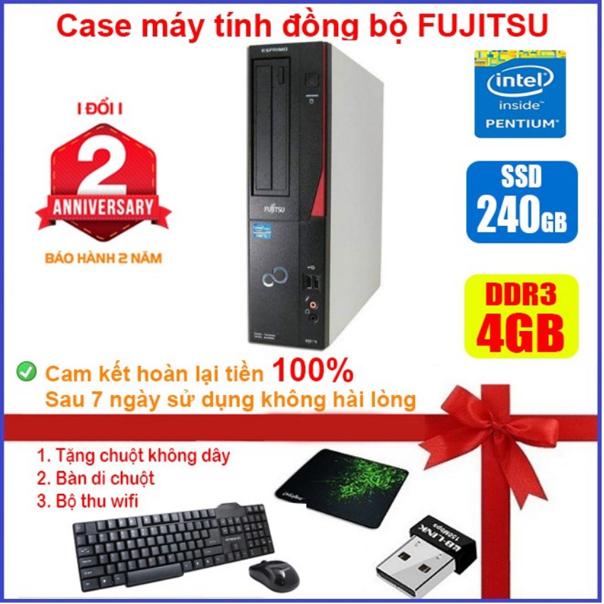 Case máy tính để bàn đồng bộ Fujitsu CPU G2010 - RAM 4GB - SSD 240GB - SSD 120GB - HDD 500GB