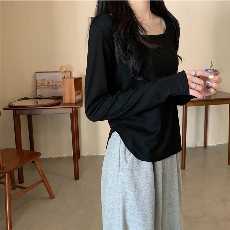 Áo thun COZOKC tay dài màu đơn giản thời trang cho nữ