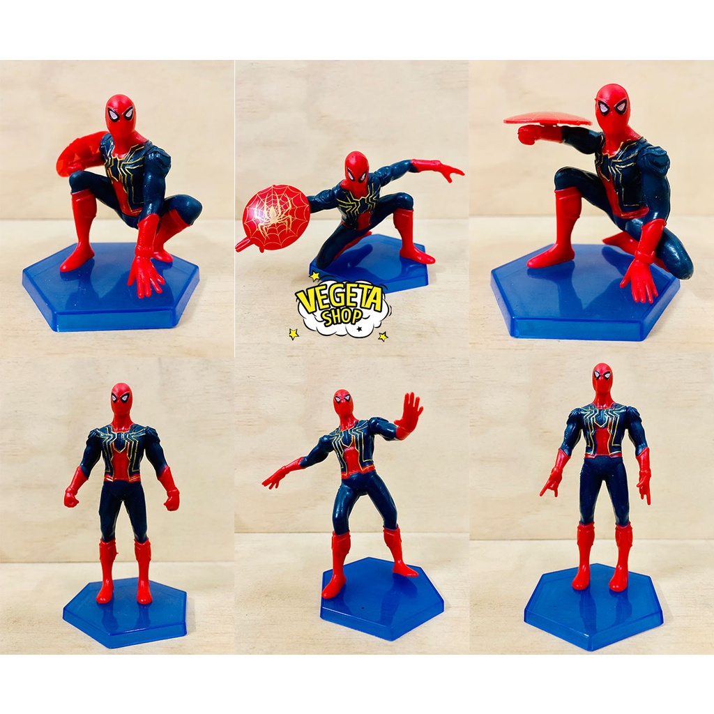 Mô hình Avengers - Marvel - DC - Trọn bộ 6 mô hình tư thế Spider Man - Người Nhện cầm lá chắn - Cao 6~11cm