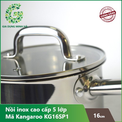 Nồi inox vung kính cầm tay Kangaroo  KG16SP1 - size 16 cm – Sản phẩm chính hãng