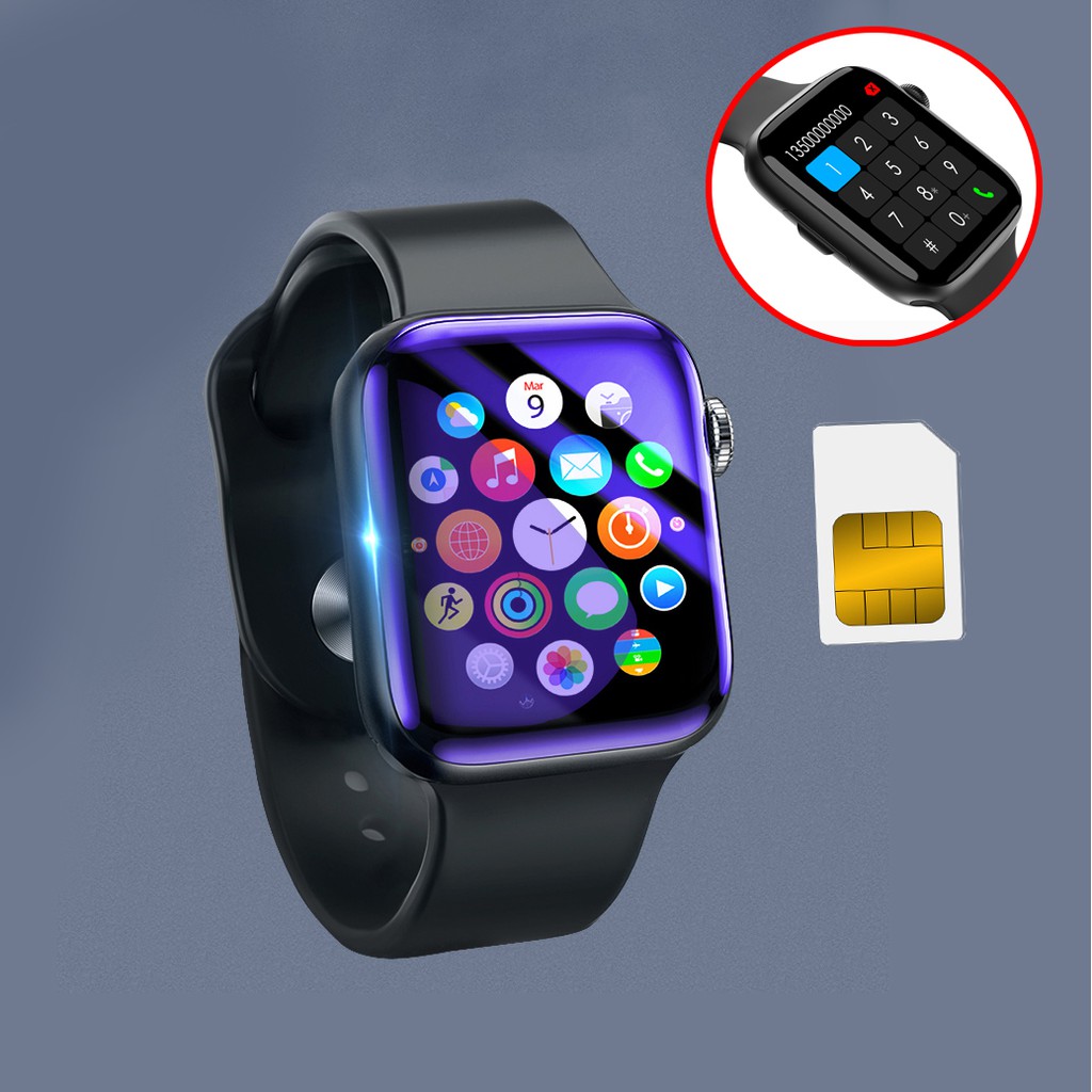 Đồng hồ thông minh lắp sim nghe gọi Seri 6 đo huyết áp nhịp tim, chống nước kiểu dáng apple watch, đồng hồ điện thoại