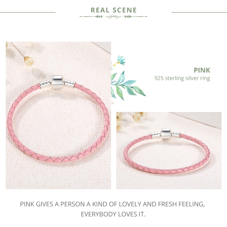 Vòng tay BAMOER da rắn phối khóa bạc phong cách thời trang DIY