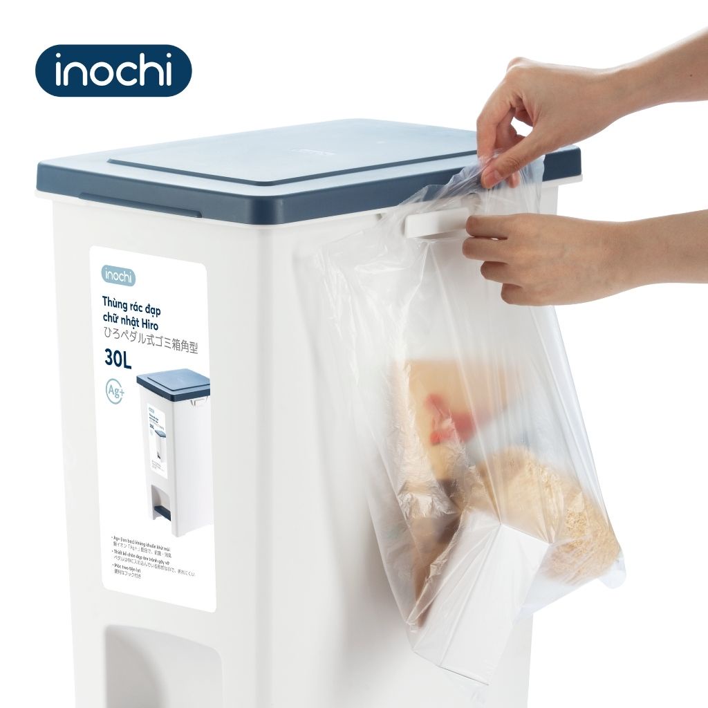 Thùng Rác Nhựa Đạp Chân INOCHI 30 Lít Nắp Đậy Chữ Nhật, Làm Sọt Rác Cho Văn Phòng, Trong Nhà, Ngoài Trời