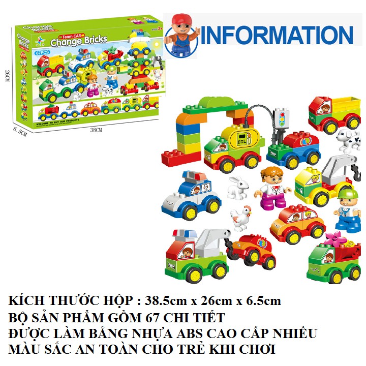 Đồ chơi lắp ghép ô tô gồm 67 chi tiết loại lớn nhựa cao cấp đồ chơi trẻ em