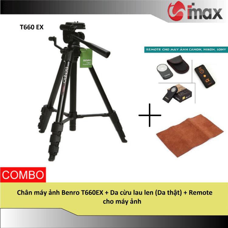 Chân máy ảnh Benro T660EX + Da cừu lau len (Da thật) + Remote cho máy ảnh