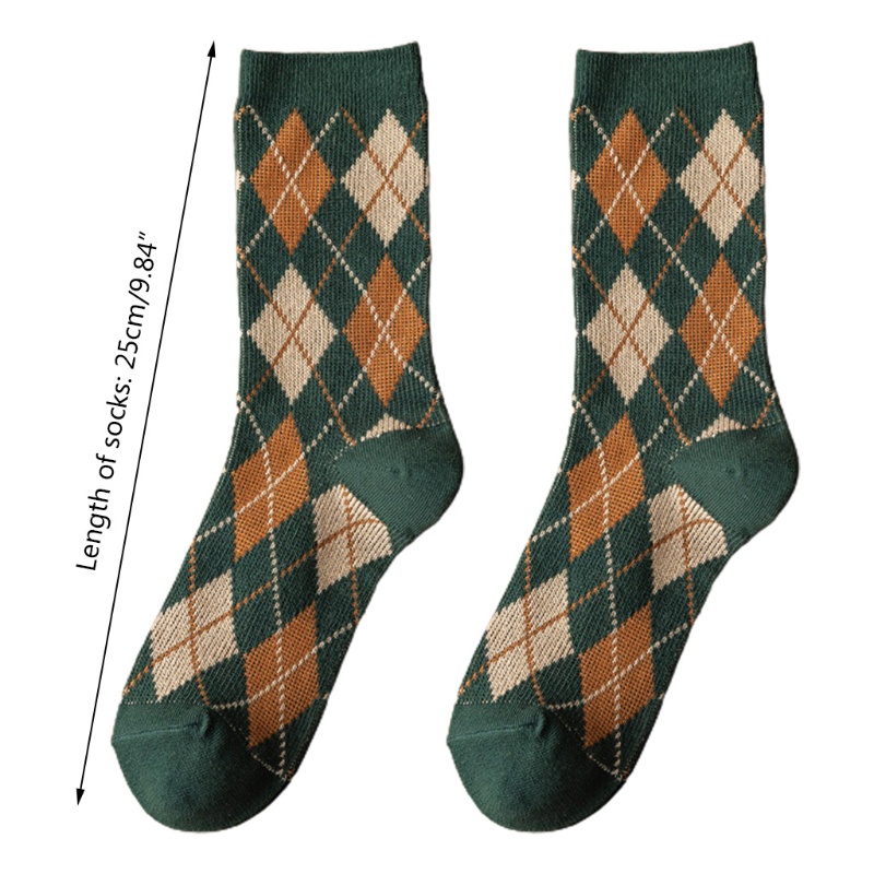 Vớ cổ cao dệt kim in họa tiết sọc caro phong cách vintage cho nữ