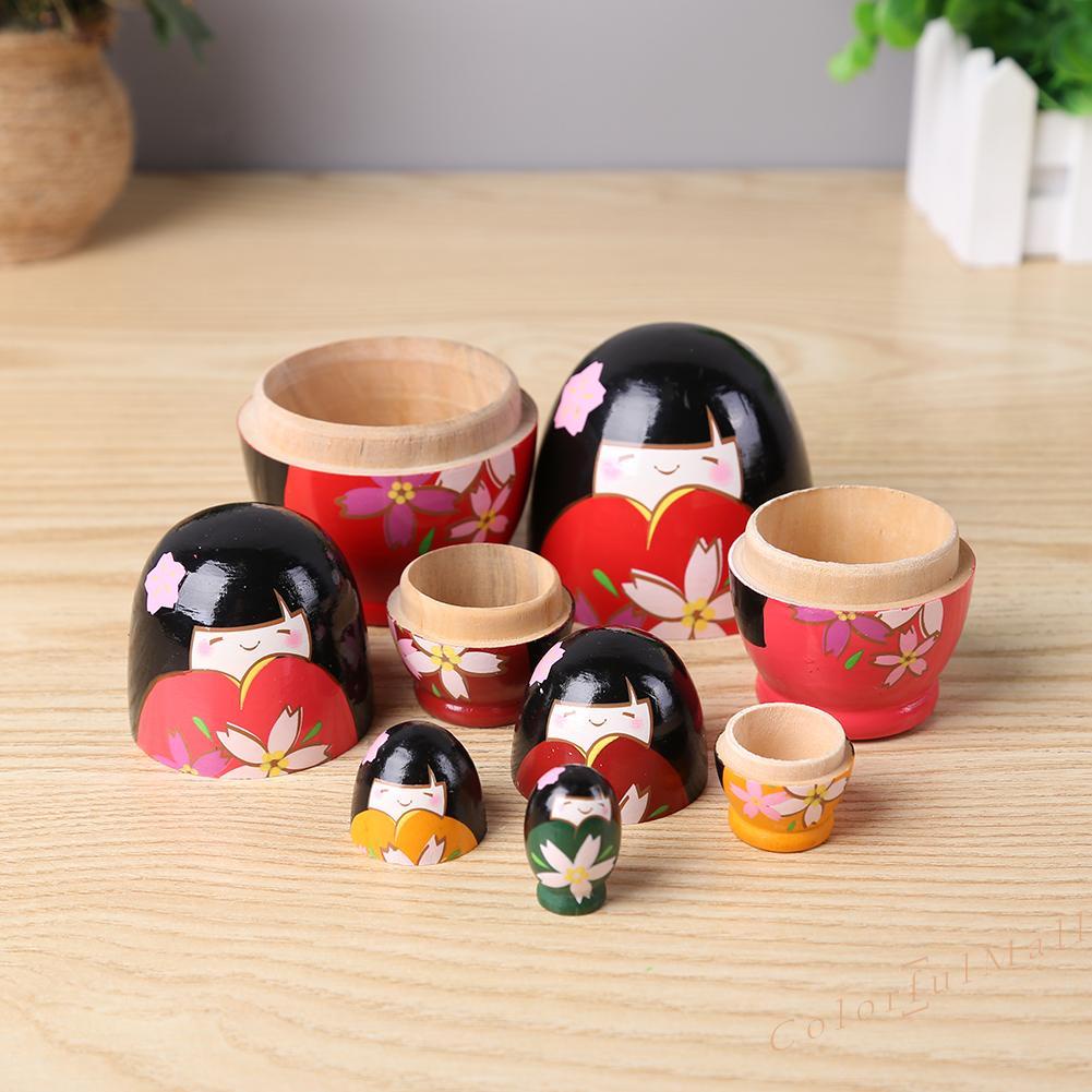 （ColorfulMall）   5pcs Lovely Wooden Russian Dolls Red Dress Girl Toys for Home Decoration