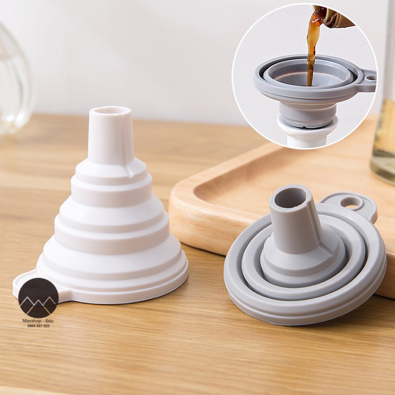 Phễu gấp gọn silicon cao cấp, phễu 2 màu trắng và xám