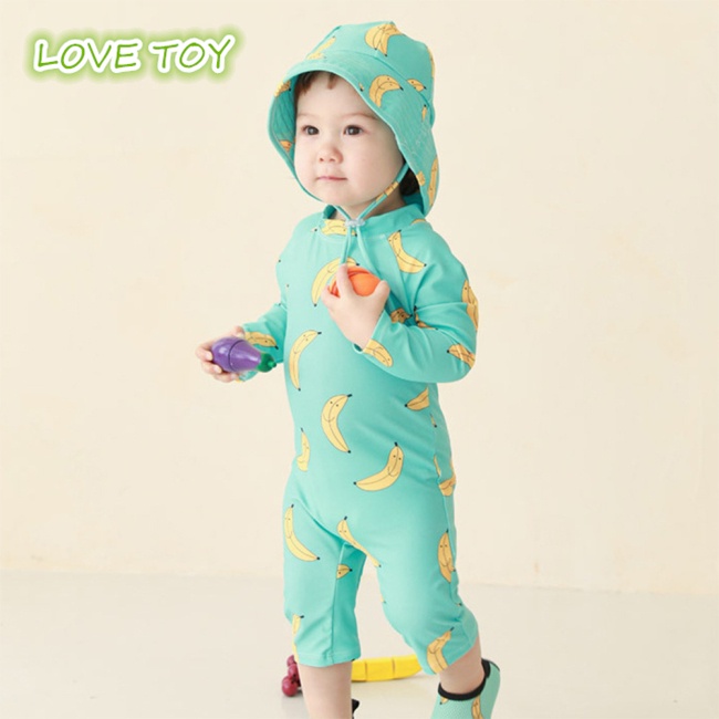 Set Đồ Bơi 2 Mảnh Cổ Tròn In Hình Trái Cây Khô Nhanh Kèm Mũ Che Nắng Dành Cho Bé