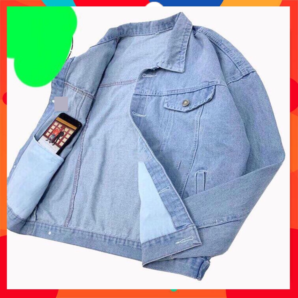 Áo khoác Jean unisex LECHAU AKJ02 trơn cá tính | BigBuy360 - bigbuy360.vn