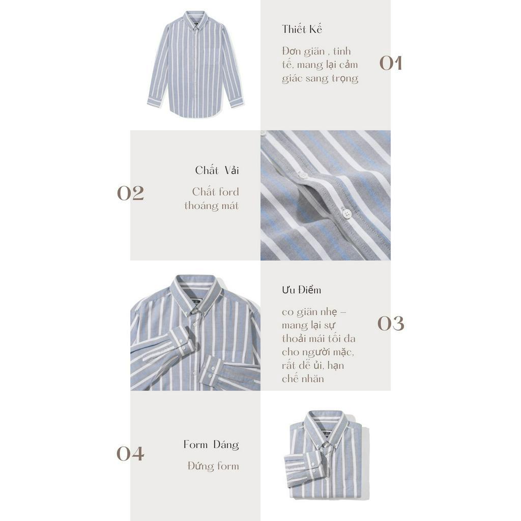 Áo Sơ Mi Nam Cao Cấp Grey Blue Stripes Oxford Shirt BY COTTON