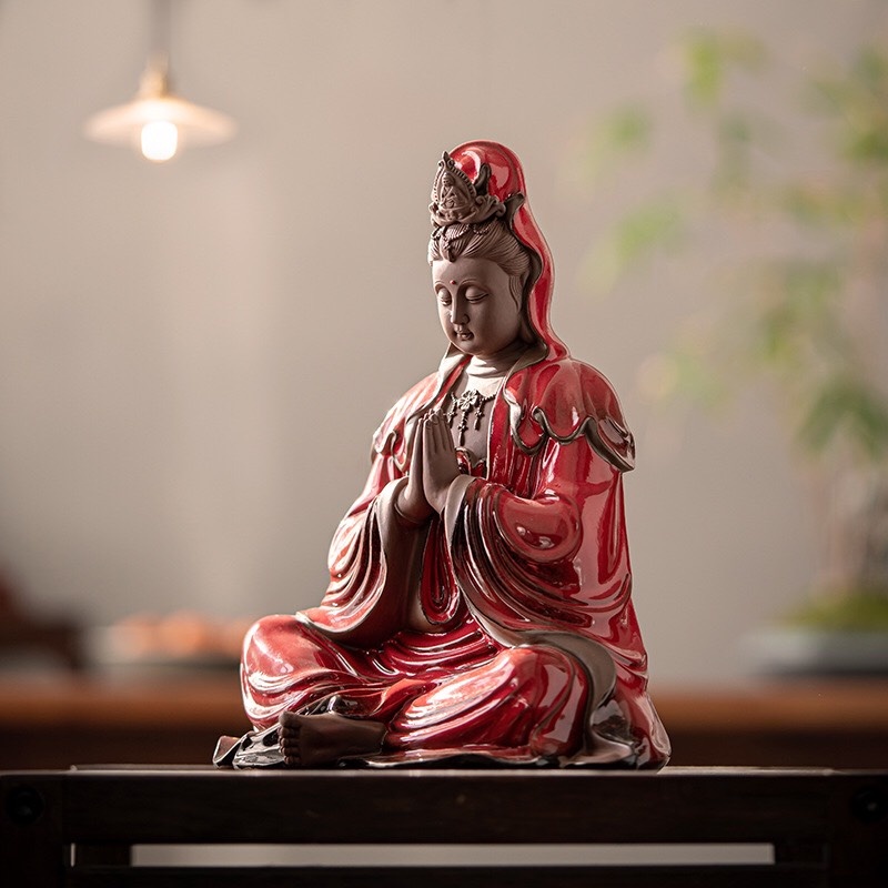 TƯỢNG QUAN ÂM NGỒI THIỀN CHÚC PHÚC GỐM TỬ SA- TƯỢNG PHẬT BÀ TỊNH TÂM TRANG TRÍ DECOR KHÔNG GIAN THIỀN TỊNH