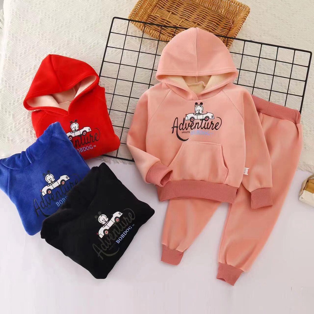 Bộ nhung lót nỉ có mũ cho bé trai bé gái hàng quảng châu nhiều màu sz 10-22kg