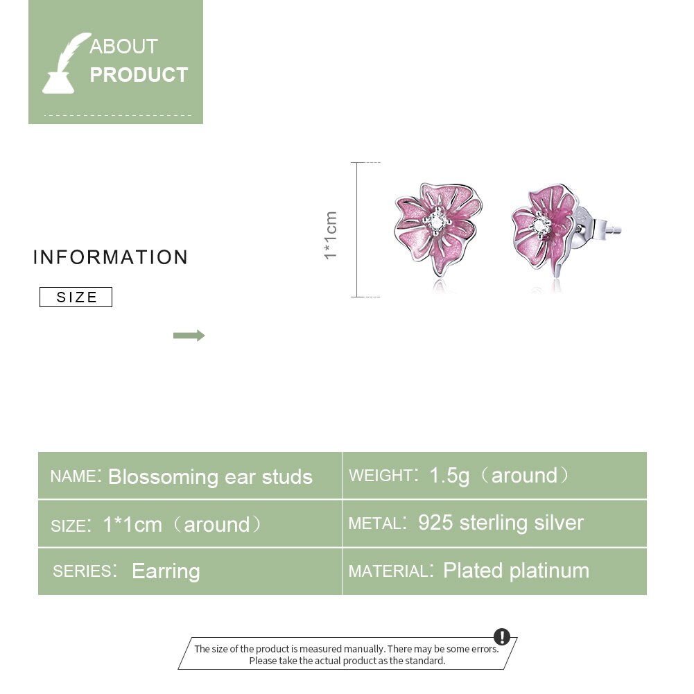 Khuyên tai xỏ BAMOER BSE471 bạc thật 925 hình hoa nở tráng men thích hợp làm trang sức đính hôn / quà tặng cho nữ